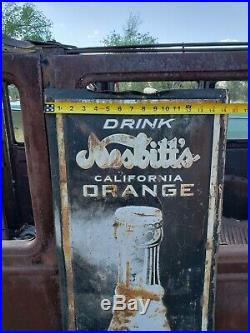 Large Vintage 1940's Nesbitt's Orange Soda Pop 49 Embossed Metal Sign