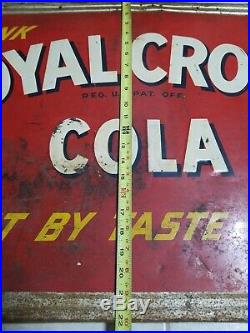 Large Vintage 1940's RC Royal Crown Cola Soda Pop Bottle 34 Embossed Metal Sign