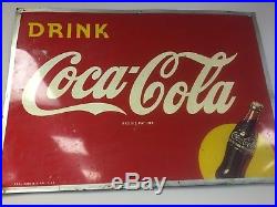 Large Vintage 1948 Coca Cola Soda Pop Bottle Gas Station 31 Metal Sign