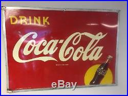 Large Vintage 1948 Coca Cola Soda Pop Bottle Gas Station 31 Metal Sign