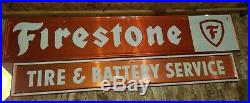 Large Vintage 1950/60's Firestone Tires Gas Station Oil 72 Embossed Metal Sign