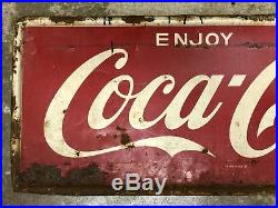 Large Vintage 1950's Coca Cola Soda Pop Bottle Gas Station 54 Metal Sign