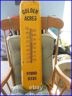 Large Vintage 1950's Golden Acres Seed Corn Farm 36 Metal Thermometer Sign Old