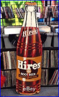 Large Vintage 1950s Hires Root Beer Soda Pop Bottle 57 Embossed Metal Sign