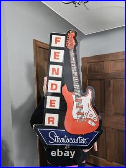 Large Vintage 1954 Fender Stratocaster Porcelain Sign 30 Nice Dealer Store Sign
