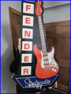 Large Vintage 1954 Fender Stratocaster Porcelain Sign 30 Nice Dealer Store Sign