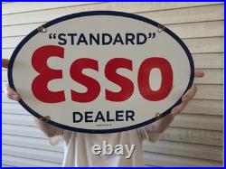 Large Vintage 1956 Esso Standard Gasoline Porcelain Enamel Sign 16.5 X 11