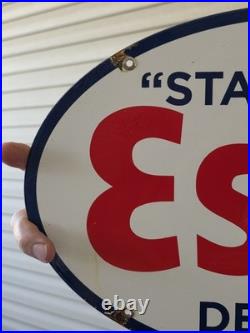 Large Vintage 1956 Esso Standard Gasoline Porcelain Enamel Sign 16.5 X 11