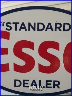 Large Vintage 1956 Esso Standard Gasoline Porcelain Enamel Sign 16.5 X 11