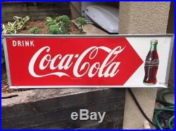 Large Vintage 1957 Coca Cola Soda Pop Bottle Gas Station 54 Metal Sign