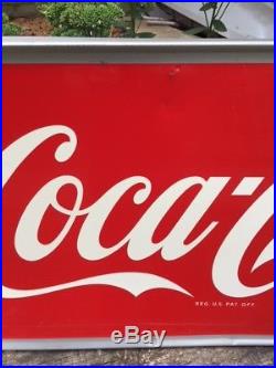 Large Vintage 1957 Coca Cola Soda Pop Bottle Gas Station 54 Metal Sign