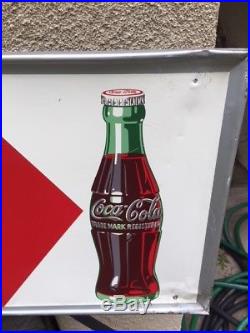 Large Vintage 1957 Coca Cola Soda Pop Bottle Gas Station 54 Metal Sign