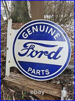 Large Vintage 1960 Ford Motor Parts Porcelain Double-sided Flange Sign