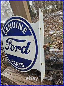 Large Vintage 1960 Ford Motor Parts Porcelain Double-sided Flange Sign