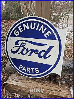 Large Vintage 1960 Ford Motor Parts Porcelain Double-sided Flange Sign