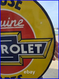 Large Vintage Chevrolet Parts Service Double-sided Porcelain Flange Sign 17