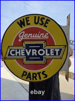 Large Vintage Chevrolet Parts Service Double-sided Porcelain Flange Sign 17
