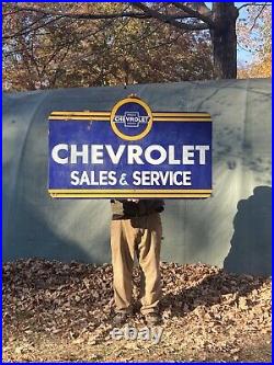 Large Vintage Chevrolet Sales & Service Metal Sign 48 Inch Double Sided