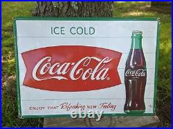 Large Vintage Coca-cola Soda Gas Metal Sign Coke 27.5 X 19.5