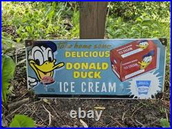 Large Vintage Donald Duck Ice Cream 20 Porcelain Gas Pump Advertising Sign Large Vintage Donald Duck Ice Cream 20 Porcelain Gas Pump Advertising Sign