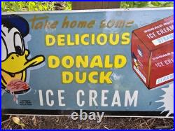 Large Vintage Donald Duck Ice Cream 20 Porcelain Gas Pump Advertising Sign Large Vintage Donald Duck Ice Cream 20 Porcelain Gas Pump Advertising Sign