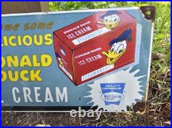 Large Vintage Donald Duck Ice Cream 20 Porcelain Gas Pump Advertising Sign Large Vintage Donald Duck Ice Cream 20 Porcelain Gas Pump Advertising Sign