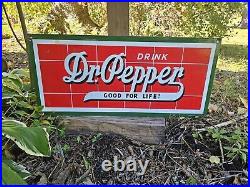 Large Vintage Drink Dr. Pepper Porcelain Gas Station Sign 12 X 26