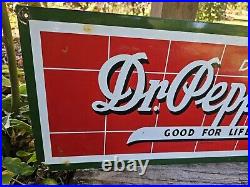 Large Vintage Drink Dr. Pepper Porcelain Gas Station Sign 12 X 26