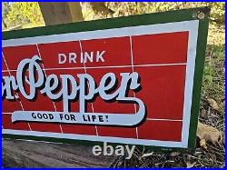 Large Vintage Drink Dr. Pepper Porcelain Gas Station Sign 12 X 26