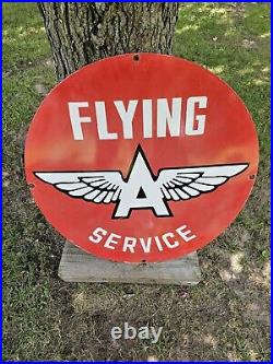 Large Vintage Flying A Services Porcelain Gas Station Dealer Gasoline Sign 30