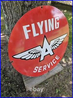 Large Vintage Flying A Services Porcelain Gas Station Dealer Gasoline Sign 30