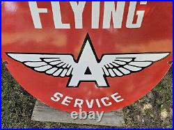 Large Vintage Flying A Services Porcelain Gas Station Dealer Gasoline Sign 30