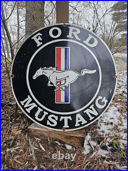 Large Vintage Ford Mustang Motor Company Porcelain Dealer Sign 30 Black