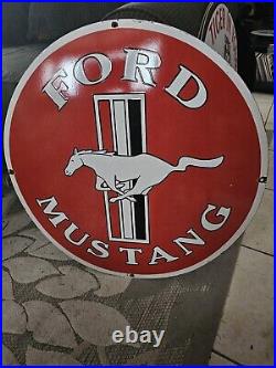 Large Vintage Ford Mustang Motor Company Porcelain Dealer Sign 30 Red