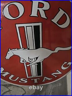 Large Vintage Ford Mustang Motor Company Porcelain Dealer Sign 30 Red