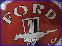 Large Vintage Ford Mustang Motor Company Porcelain Dealer Sign 30 Red