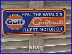 Large Vintage Gulf 1950's Porcelain Sign 24 X 10