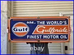 Large Vintage Gulf 1950's Porcelain Sign 24 X 10