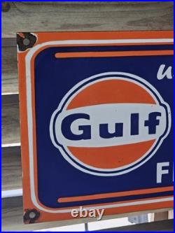 Large Vintage Gulf 1950's Porcelain Sign 24 X 10