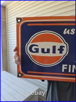 Large Vintage Gulf 1950's Porcelain Sign 24 X 10