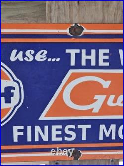 Large Vintage Gulf 1950's Porcelain Sign 24 X 10