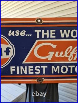 Large Vintage Gulf 1950's Porcelain Sign 24 X 10