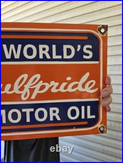 Large Vintage Gulf 1950's Porcelain Sign 24 X 10