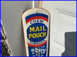 Large Vintage Mail Pouch Chewing Tobacco 39 Metal Thermometer Sign