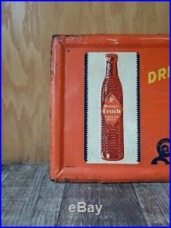 Large Vintage Orange Crush Soda Pop Gas Station 39 Embossed Metal Sign Original