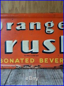 Large Vintage Orange Crush Soda Pop Gas Station 39 Embossed Metal Sign Original