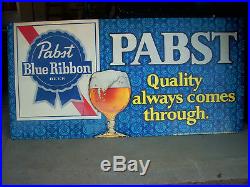 Large Vintage Original 1970's Pabst Blue Ribbon Beer Metal Sign
