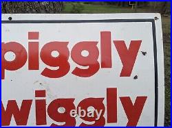 Large Vintage Piggly Wiggly Porcelain Metal Fast Food Resturant Sign 18 X 36