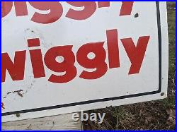 Large Vintage Piggly Wiggly Porcelain Metal Fast Food Resturant Sign 18 X 36