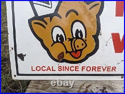 Large Vintage Piggly Wiggly Porcelain Metal Grocery Store Sign 18 X 36